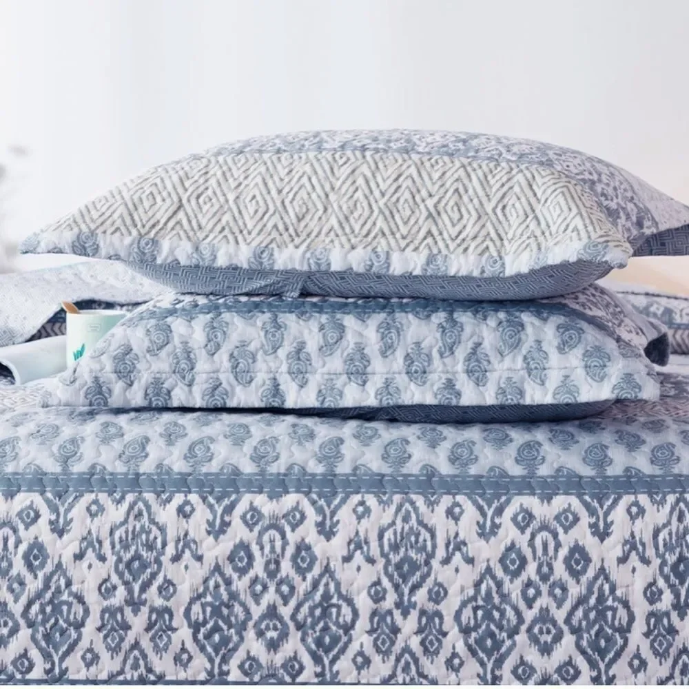 Cottage Boho Printed Queen Quilt Set Granny Shabby Chic Country Rustic New